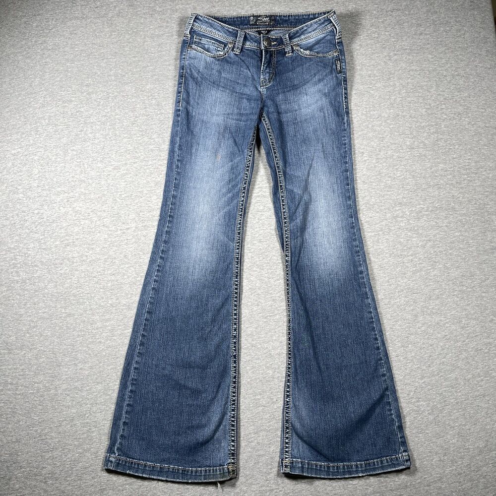Silver Jeans Co. Pica Jeans Womens 26/33 Medium Wash Flared Slim Embroidered